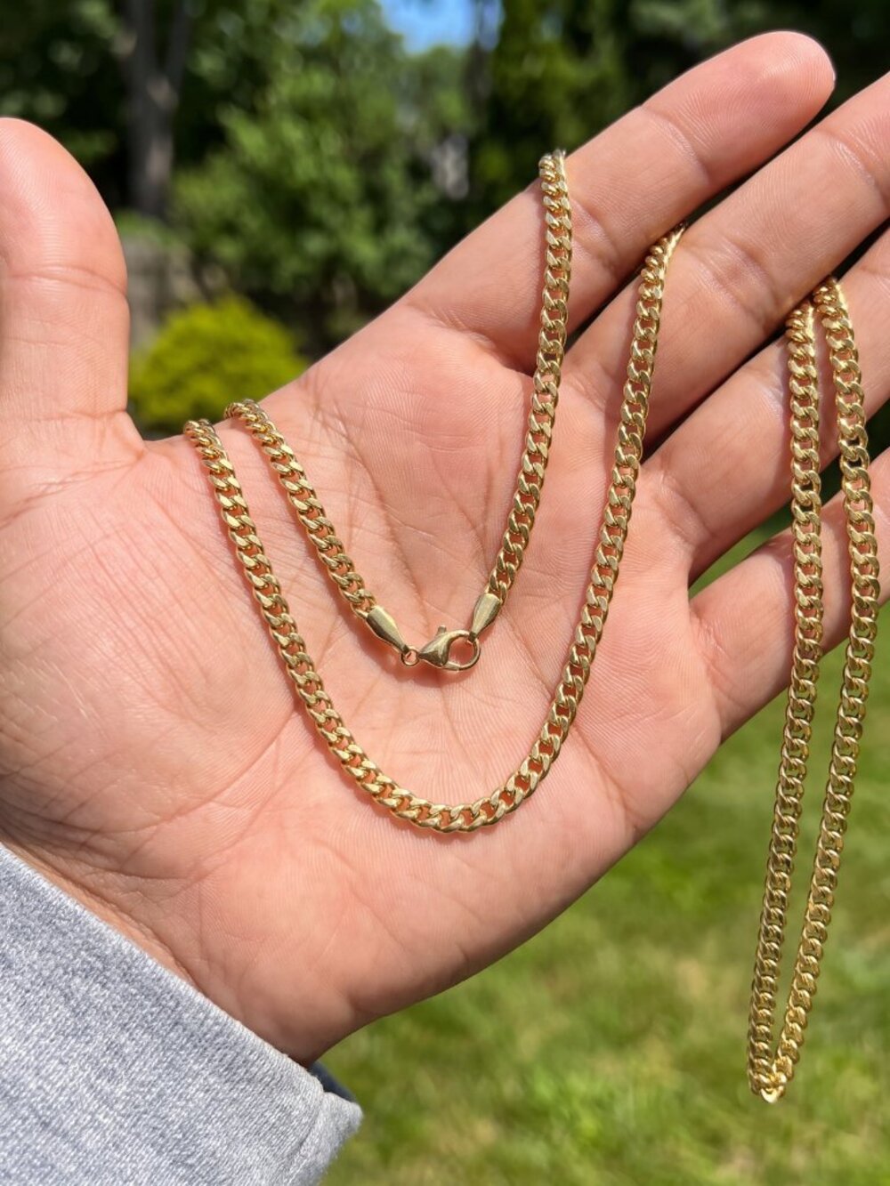 Mens Gold Chain Miami Cuban Link 4mm 20 Inch 18K Gold Plated Stainless Steel
